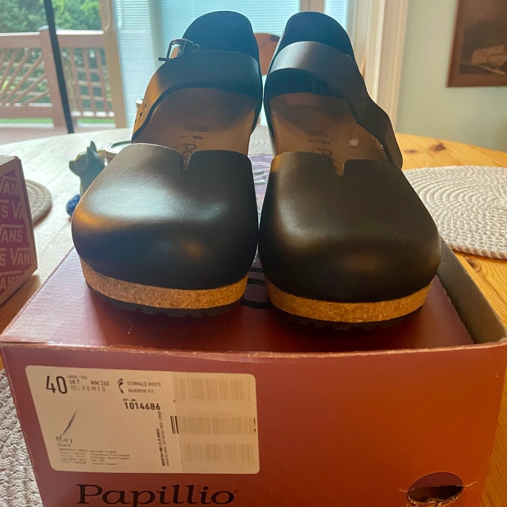 Papillio Women's Black Mules with Tan Sole